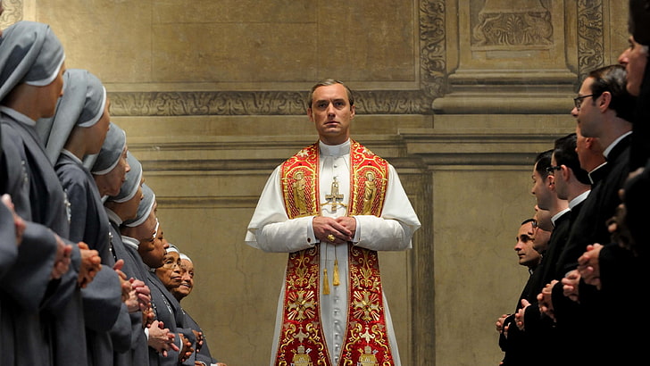 red and white long-sleeved shirt, The Young Pope, Jude Law, Diane Keaton, best tv series, HD wallpaper