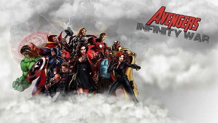 Avengers Infinity War, The Avengers, Hulk, Doctor Strange, Captain America, Thor, Hawkeye, Scarlet Witch, Iron Man, Starlord, Vision, Black Widow, Thanos, หนังสือการ์ตูน, แฟนอาร์ต, เมฆ, ซูเปอร์ฮีโร่, Marvel Comics, Marvel Heroes, เวนเจอร์ส: สงครามไม่มีที่สิ้นสุด, วอลล์เปเปอร์ HD