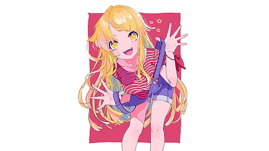 anime, manga, anime girls, simple background, minimalism, blonde, white background, overalls, long hair, HD wallpaper HD wallpaper