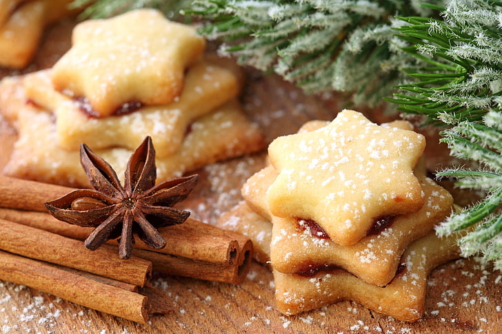 cookies with brown star anise, new year, holiday, new wallpaper, scenery, cookies, sweets, HD wallpaper