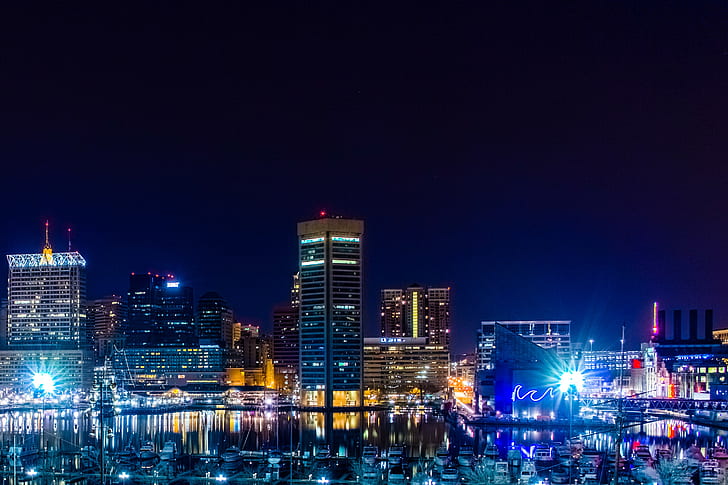 pejzaż miejski, Baltimore, noc, światła miasta, Tapety HD