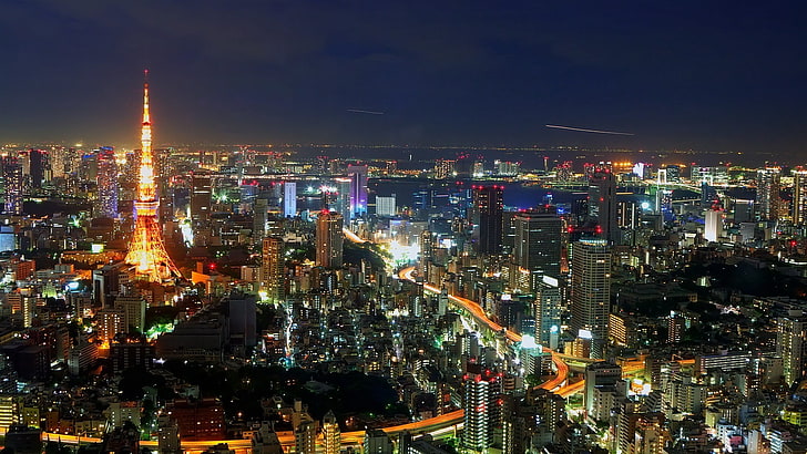 високи сгради, град, градски пейзаж, Токио, Япония, Токийска кула, HD тапет