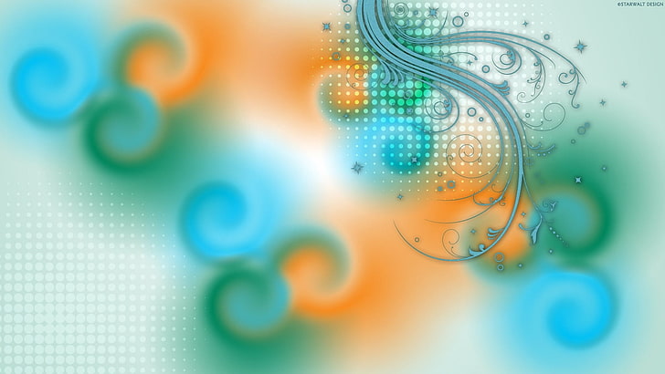 블루와 오렌지 꽃 무늬 벽지, 패턴, 배경, 반점, 밝은, HD 배경 화면