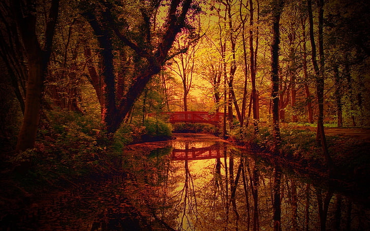 karya seni lanskap, alam, air, jembatan, seni digital, Wallpaper HD