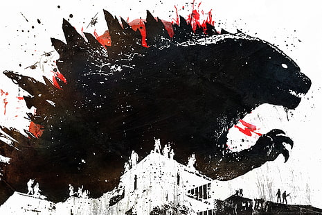 ilustrasi dinosaurus hitam, Godzilla, Alex Cherry, karya seni, cat splatter, Wallpaper HD HD wallpaper