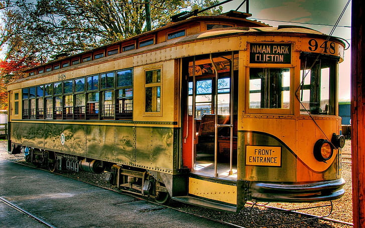 รถรางรถไฟสีเหลืองและสีดำ Tram, วอลล์เปเปอร์ HD