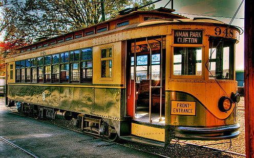 Tram, treno giallo e nero, tram, Sfondo HD HD wallpaper