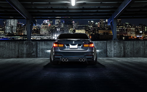 BMW M3 F80 무광택 검은 색 자동차 후면보기, 밤, 도시, BMW, 무광택, 검은 색, 자동차, 후면,보기, 밤, 도시, HD 배경 화면 HD wallpaper
