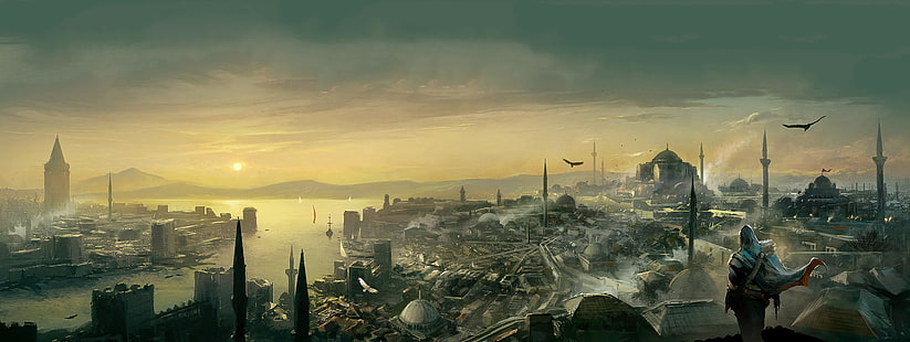 Assassin's Creed цифровые обои, мечеть, Стамбул, Турция, Assassin's Creed: Revelations, haliç, galata, произведение искусства, видеоигры, HD обои HD wallpaper