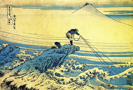 Textil floral azul y blanco, Hokusai, Monte Fuji, Japón, Fondo de pantalla HD HD wallpaper