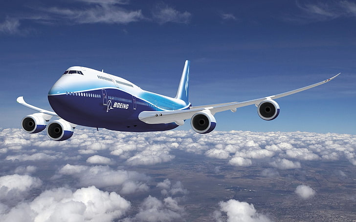 белый самолет, небо, самолеты, облака, пассажирский самолет, крылья, полет, самолеты, Боинг, Боинг 747, HD обои