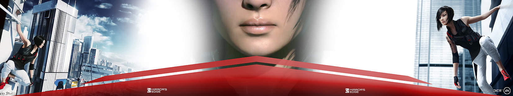 weibliche Anime-Figur Tapete, Mirror's Edge, Triple-Screen, Videospiele, digitale Kunst, HD-Hintergrundbild HD wallpaper