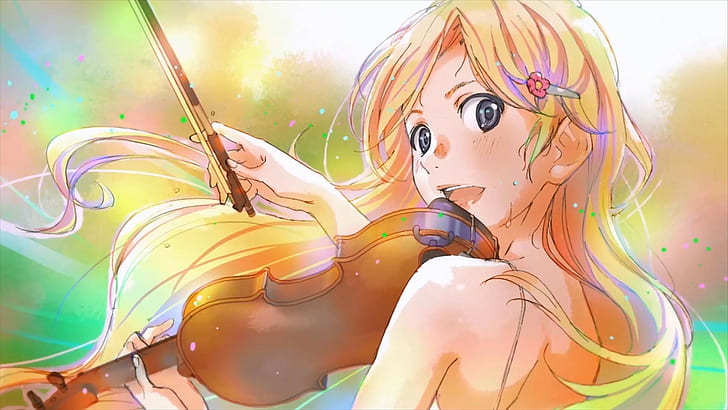 девушка играет на скрипке, шигацу ва кими но усо, миязоно каори, аниме девушки, HD обои