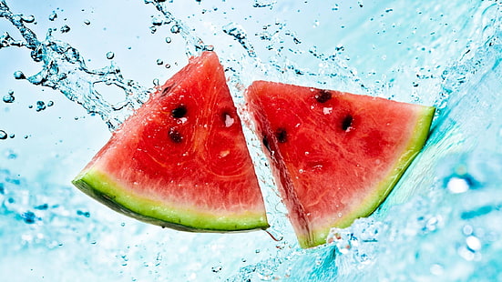 Zwei Wassermelonen, Essen, Wassermelonen, Spritzer, Obst, HD-Hintergrundbild HD wallpaper