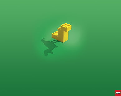 brinquedo de tijolos LEGO amarelo, LEGO, fundo verde, dinossauros, imaginação, sombra, tijolos, HD papel de parede HD wallpaper