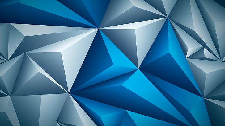 blue and gray pyramid wallpaper, abstract, triangle, 3D, 4k, HD wallpaper