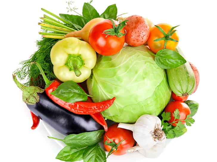 разнообразни зеленчуци, чушки, тиквички, домати, патладжан, HD тапет