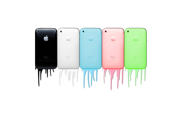 five assorted-color iPhone 3GS's, apple, iphone, diversity, choice, HD wallpaper