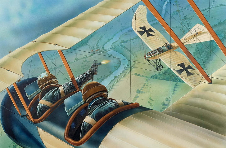 two white biplanes HD wallpaper, the sky, figure, battle, art, shooting, air, aircraft, pilots, The first world war, HD wallpaper
