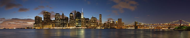 lampu kota selama malam hari, manhattan, jembatan brooklyn, manhattan, jembatan brooklyn, Jembatan Brooklyn, Panorama, jam biru, lampu kota, malam hari, NYC, Manhattan #Skyline, arsitektur, BlueHour, # musim panas biru, pano, horizon, urbain, ニ ュ,ヨ, ク, refleksi, awan, air, romantis, Skyline perkotaan, Cityscape, malam, New York City, Place terkenal, uSA, gedung pencakar langit, manhattan - Kota New York, Scene perkotaan, kota, pusat kota, senja, sungai, diterangi,panorama, jembatan - Struktur Buatan Manusia, brooklyn - New York, Wallpaper HD