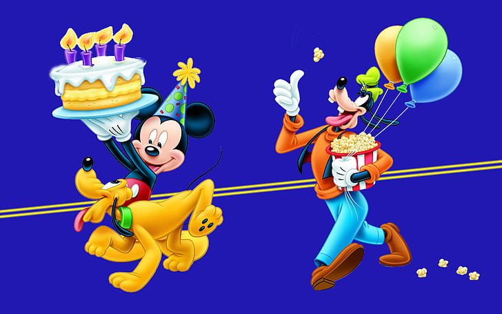 Miki Maus Pluto And Gofy Celebration Birthday Cake Candles Balloons Desktop Wallpaper Hd 1920×1200, HD wallpaper
