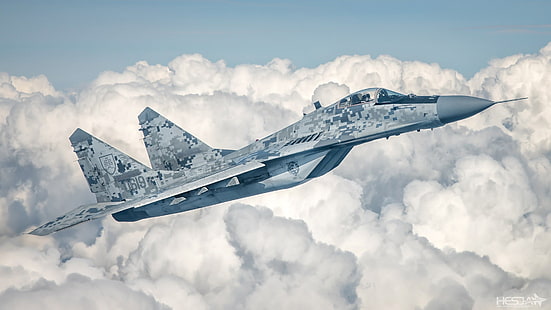 Nubes, Luchador, Linterna, El MiG-29, Piloto, Cabina, De la fuerza aérea de Eslovaquia, Fotografía de arte aéreo HESJA, Fondo de pantalla HD HD wallpaper