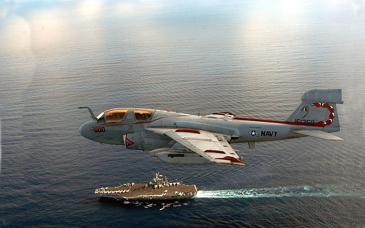 Northrop Grumman EA-6B Prowler, aircraft carrier, military aircraft, aerial view, military, vehicle, ship, HD wallpaper