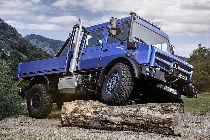 blue, Mercedes-Benz, truck, log, Unimog, U4023, HD wallpaper
