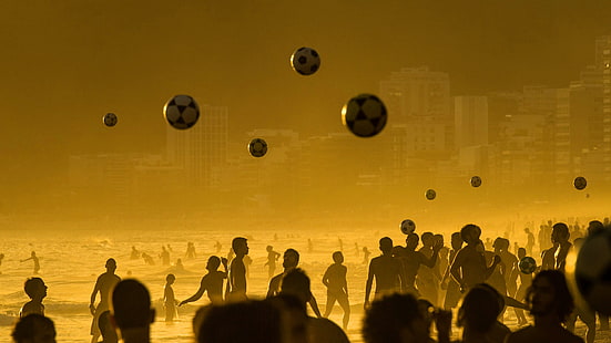 deniz, plaj, futbol, ​​oyun, top, Brezilya, Rio de Janeiro, Ipanema, HD masaüstü duvar kağıdı HD wallpaper