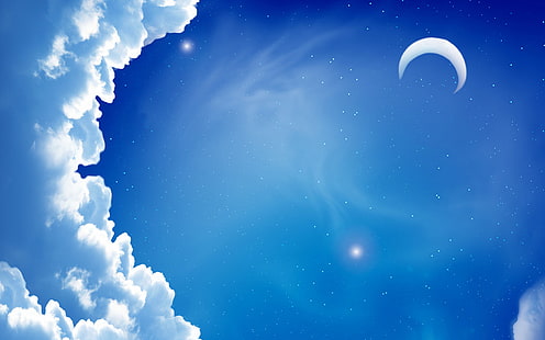 Dreamworks logo, the sky, clouds, night, the moon, star, minimalism, stars, a month, cloud, HD wallpaper HD wallpaper