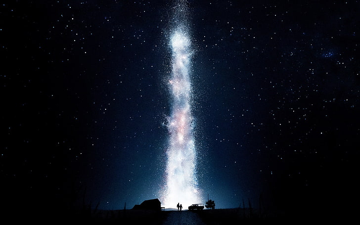 ciel étoilé, silhouette d'homme et femme, Christopher Nolan, Interstellaire (film), espace, étoiles, films, silhouette, science fiction, Fond d'écran HD