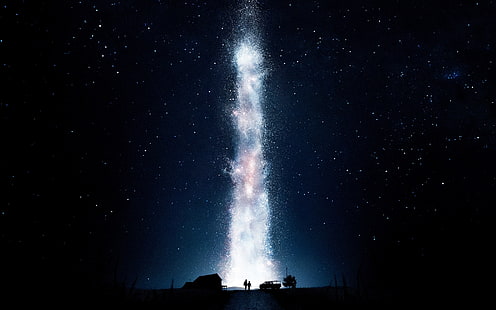 cielo stellato, silhouette di uomo e donna, Christopher Nolan, Interstellar (film), spazio, stelle, film, silhouette, fantascienza, Sfondo HD HD wallpaper