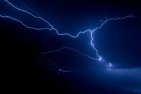 nature, lightning, clouds, storm, blue, HD wallpaper HD wallpaper