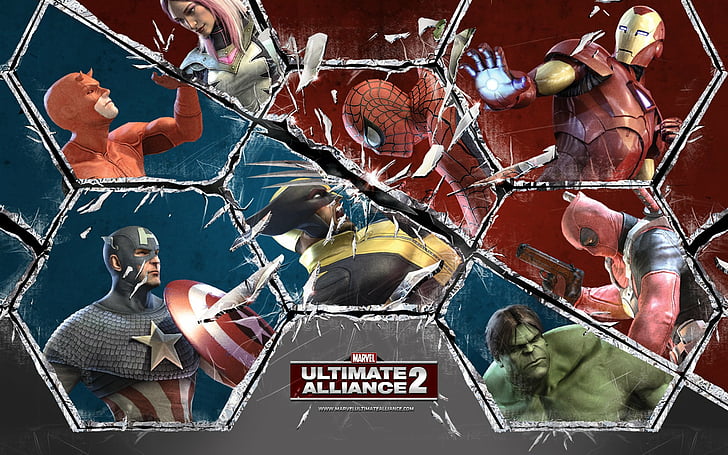 Video Game, Marvel: Ultimate Alliance 2, Captain America, Daredevil, Deadpool, Hulk, Iron Man, Spider-Man, Wolverine, HD wallpaper