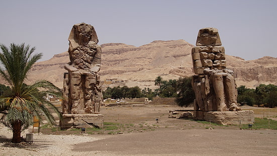 historic site, ruins, egypt, luxor, colossi of memnon, pharaoh, ancient history, HD wallpaper HD wallpaper