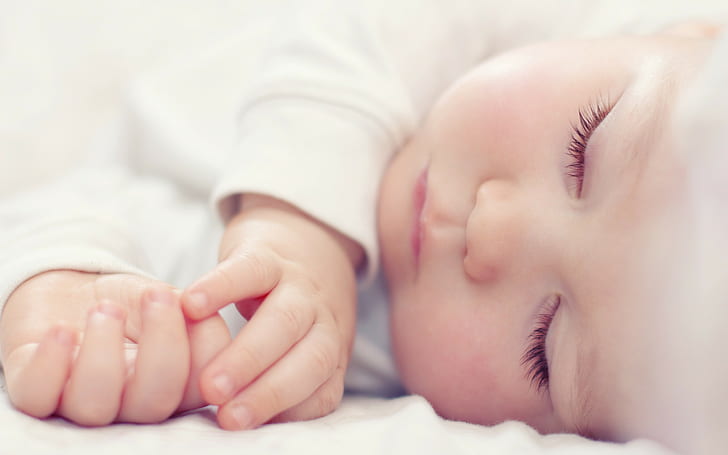 Baby sleep, baby's white long sleeves shirt, baby, child, sleep, HD wallpaper