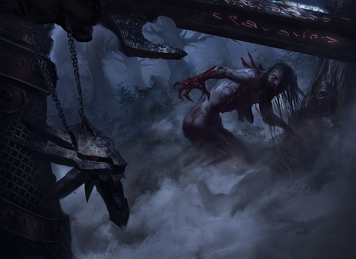 monster painting, witcher, geralt, The Witcher 3: Wild Hunt, Geralt of Rivia, White Wolf, Butcher of Blaviken, HD wallpaper