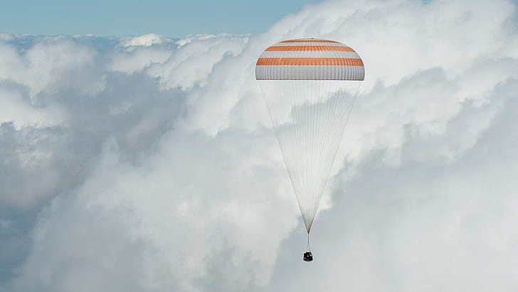 Roscosmos, NASA, Soyuz, paracaídas, Fondo de pantalla HD