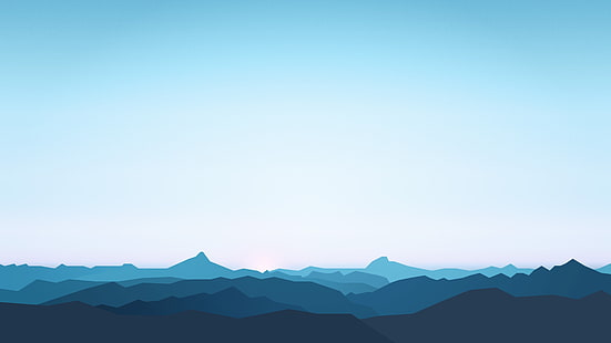 œuvres d'art, minimalisme, montagnes, brume, ciel, bleu, simple, fond bleu, Fond d'écran HD HD wallpaper