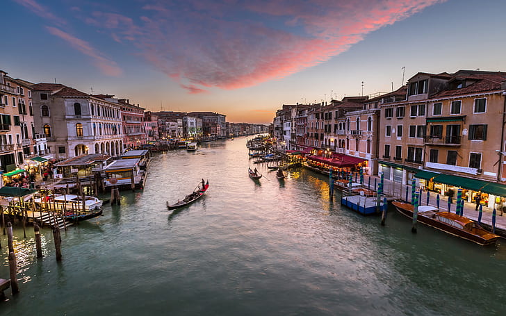 Vista no Grande Canal da ponte de Rialto, Veneza, Itália, HD papel de parede