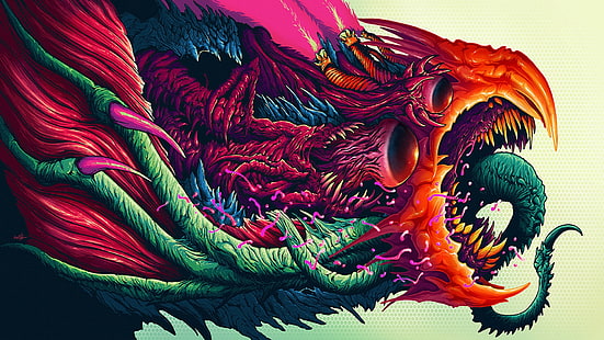 иллюстрация дракона, психоделический, триповый, красочный, существо, зверь, HD обои HD wallpaper