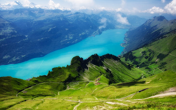 Schweiz, Alperna, Rothorn, sjön Brienz, gräs, grön, Schweiz, Alperna, Rothorn, sjön, Brienz, gräs, grön, HD tapet