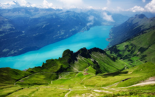 Швейцария, Алпи, Роторн, езерото Бриенц, трева, зелено, Швейцария, Алпи, Роторн, езеро, Бриенц, трева, зелено, HD тапет HD wallpaper