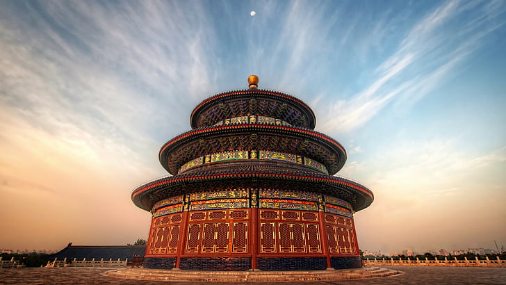 low angle photography of red and brown pagoda temple, The Temple Of Heaven, China, sky, clouds, sunset, sunrise, travel, booking, vacation, HD wallpaper