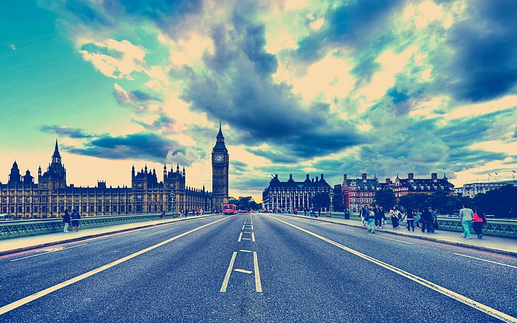 Westminster palace, road, the sky, clouds, landscape, nature, the city, background, people, Wallpaper, London, Big Ben, HD wallpaper