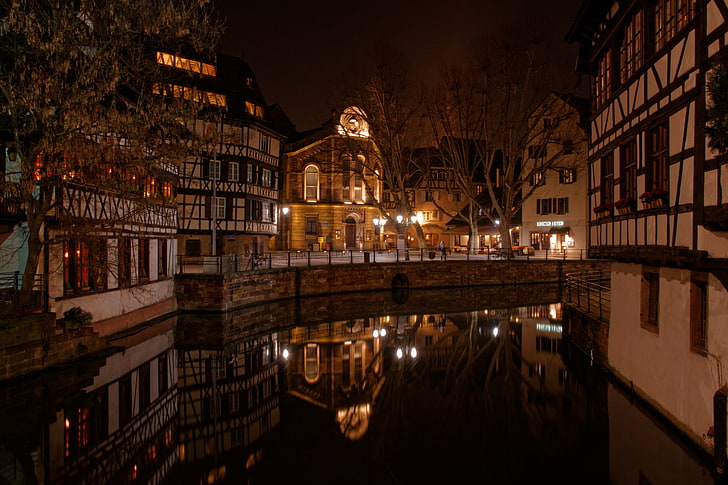 night, lights, France, home, channel, Strasbourg, HD wallpaper