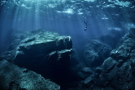 mer, rocher, eau, sous l'eau, Fond d'écran HD HD wallpaper