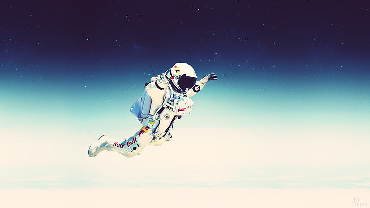 astronaut wallpaper, the sky, space, stars, flight, jump, the suit, stratos, red bull, felix baumgartner, HD wallpaper