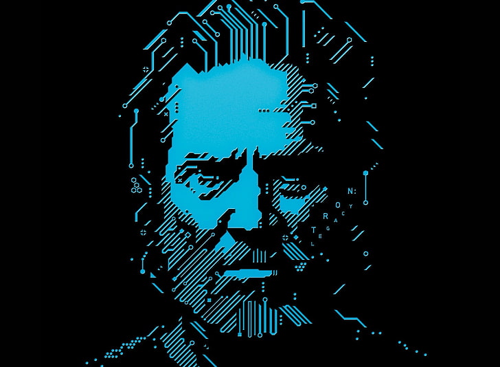 manligt digitalt porträtt, Tron: Legacy, Jeff Bridges, blå, cyan, HD tapet