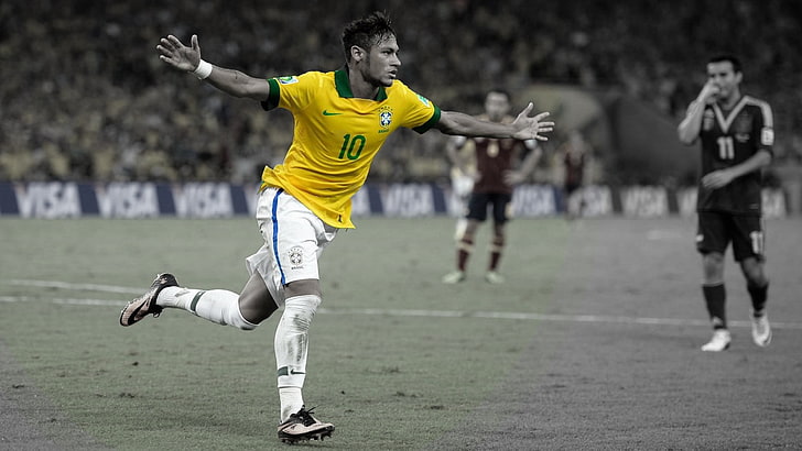 pewarnaan selektif, Neymar, Brazil, sepak bola, pria, olahraga, Wallpaper HD